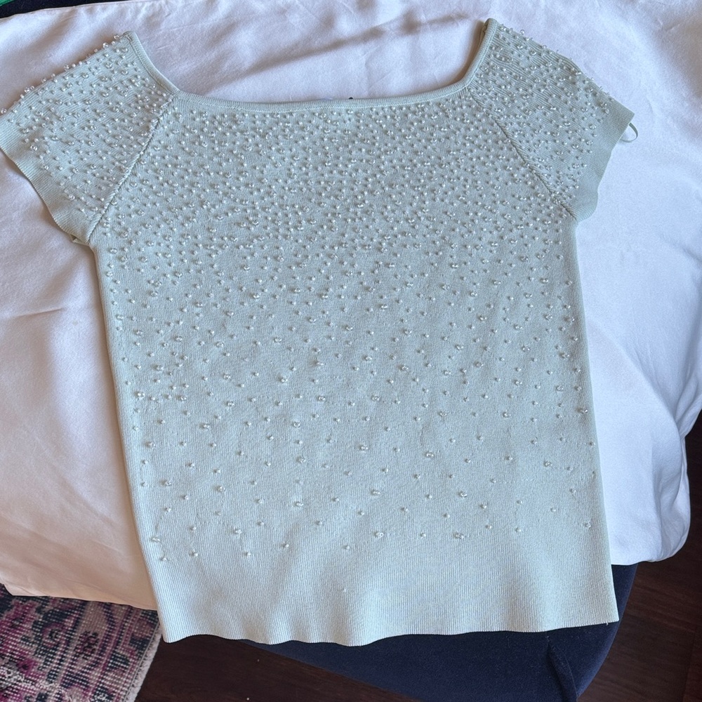 NWT Zara Embellished Light Green Short Sleeve Top